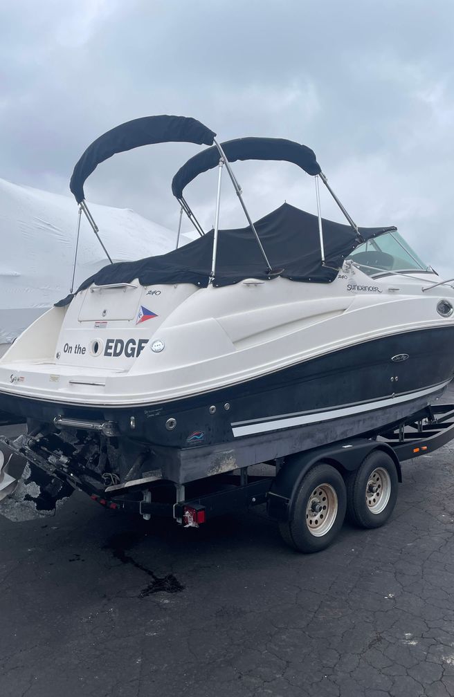 boat hooked up on wheels ready to sell